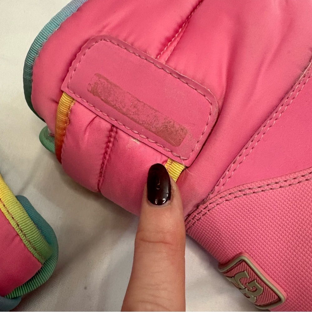 UGG Toty Weather Rainbow Waterproof Boots Pink Leather Nylon Sheepskin Insole - Picture 8 of 14